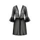 Пеньюар Passion LEAFA PEIGNOIR black, XXL/XXXL, довжина трохи вище коліна, широкі рукави, зав'язується на пояс