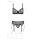 Комплект Passion LEAFA SET black, L/XL, кружево+сетка, бюстгальтер на косточках, стринги, пояс для чулок