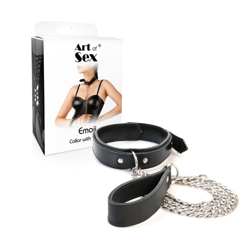 Ошейник c поводком из экокожи Art of Sex - Emoji Collar with Leash
