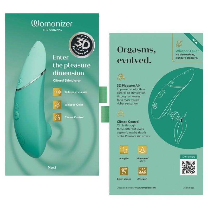 Вакуумний кліторальний стимулятор Womanizer Next Sage, 3D Pleasure Air, 14 рівнів інтенсивності