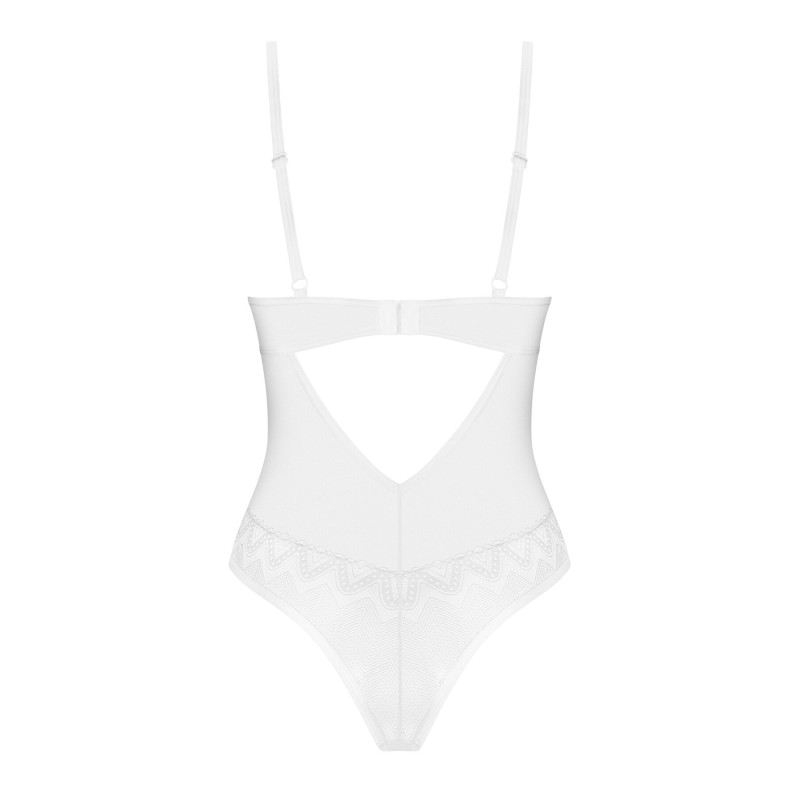 Боді Obsessive Alissium Teddy White, XS/S, ліф з м’якою чашкою, високі вирізи для ніг