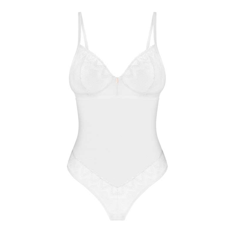 Боді Obsessive Alissium Teddy White, M/L, ліф з м’якою чашкою, високі вирізи для ніг