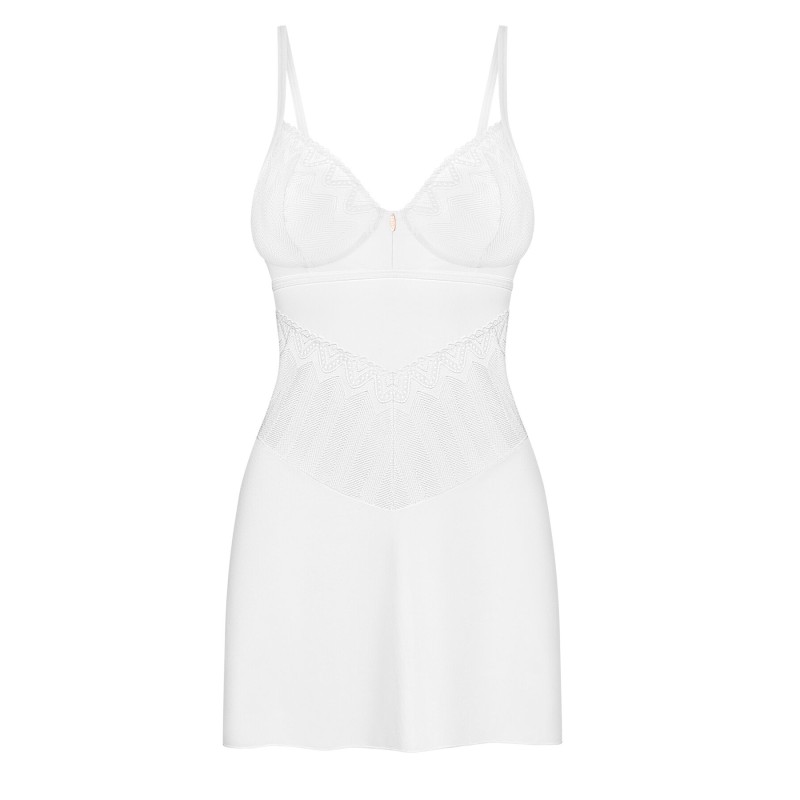 Пеньюар Obsessive Alissium chemise & thong, M/L, мереживний ліф, стрінги в комплекті