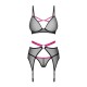 Комплект Obsessive Novenes 3-pcs set, XS/S, прозрачный лиф на косточках, стринги, пояс