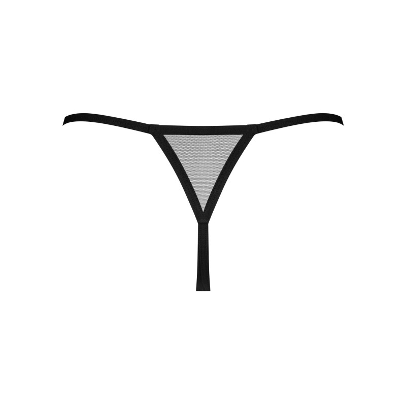 Трусики-стринги Obsessive Novenes crotchless thong, XS/S, сетка, стрепы, украшение со стразами