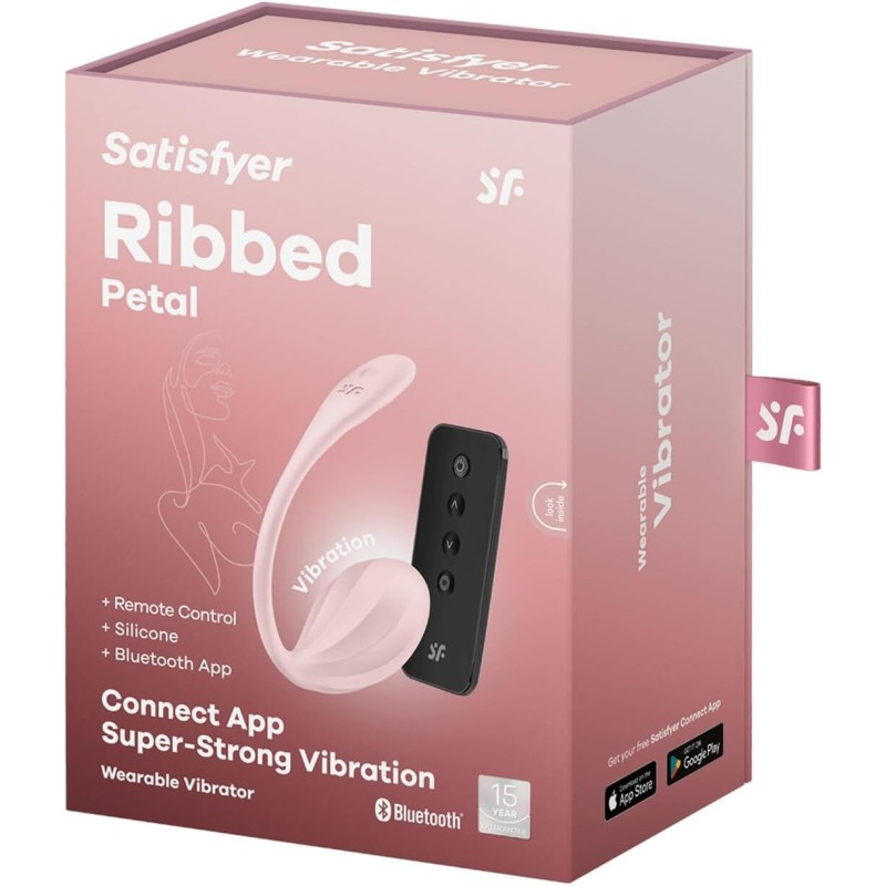 Смарт-віброяйце Satisfyer Ribbed Petal Connect App Rose, керування зі смартфона, пульт ДК