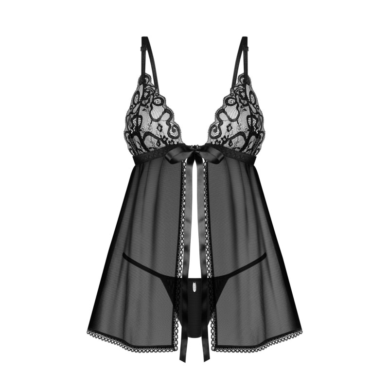 Сорочка бебі-дол Obsessive Blomentis babydoll & thong, M/L, мереживний ліф, стрінги в комплекті