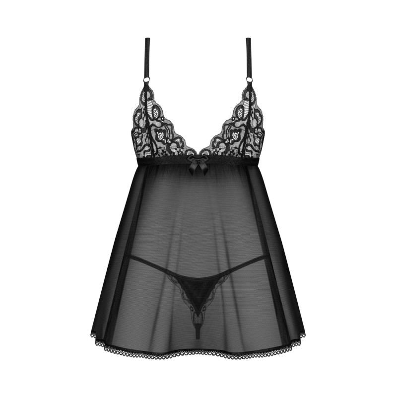 Сорочка бебі-дол Obsessive Blomentis babydoll & thong, XL/2XL, мереживний ліф, стрінги в комплекті