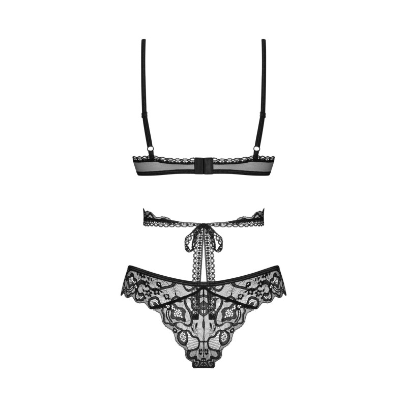 Комплект Obsessive Blomentis 2-pcs set, XS/S, мереживний, ліф із зав’язками на спині, трусики-сліпи
