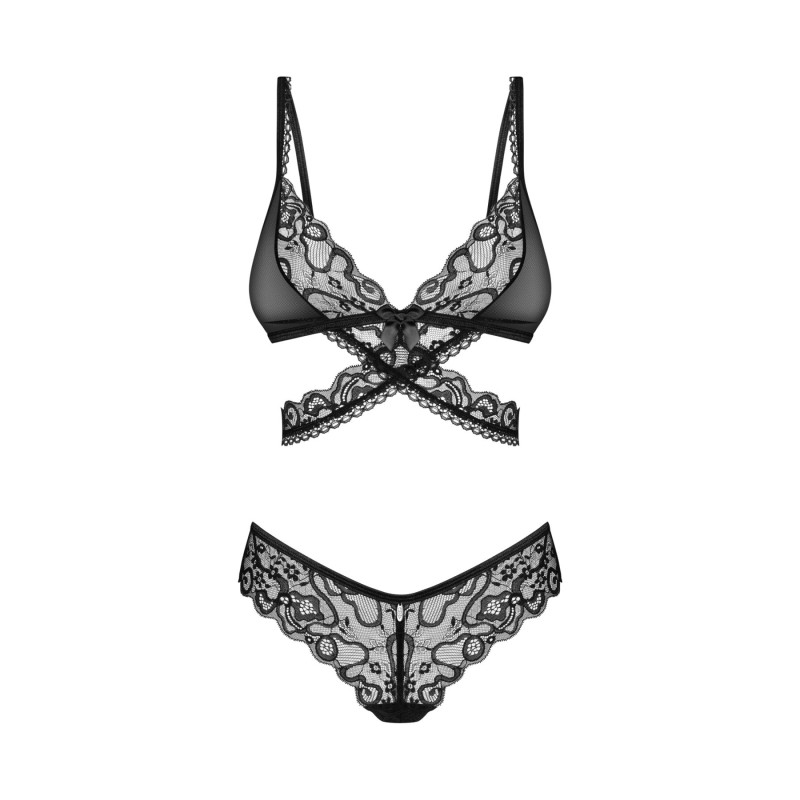Комплект Obsessive Blomentis 2-pcs set, M/L, мереживний, ліф із зав’язками на спині, трусики-сліпи