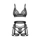 Комплект Obsessive Blomentis 3-pcs set, XS/S, м’який ліф, стрінги зі стрепами, пояс із гартерами