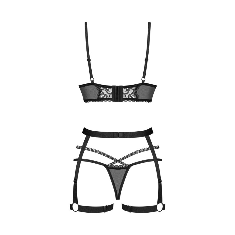 Комплект Obsessive Blomentis 3-pcs set, M/L, м’який ліф, стрінги зі стрепами, пояс із гартерами
