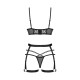 Комплект Obsessive Blomentis 3-pcs set, XL/2XL, м’який ліф, стрінги зі стрепами, пояс із гартерами