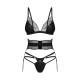 Комплект Obsessive Lobellis 3-pcs set, XL/2XL, чорний, ліф з м’якою чашкою, стрінги, пояс для панчіх