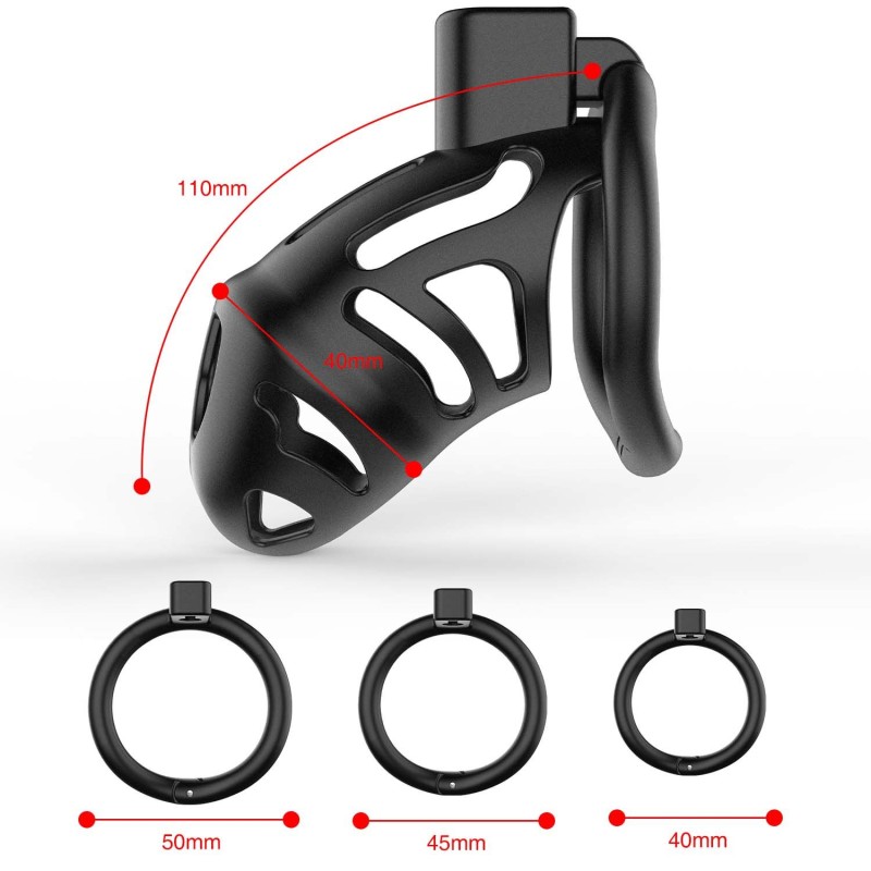 Клітка для пеніса LOCKINK SEVANDA Naja-Cobra Chastity Cage, чорна, 3 кільця різних розмірів
