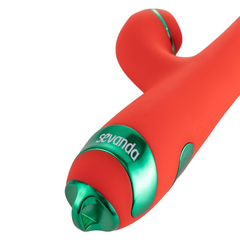 Вібратор-кролик з пульсацією та флогером LOCKINK SEVANDA Whip Vibrating Massage Wand, червоно-зелений