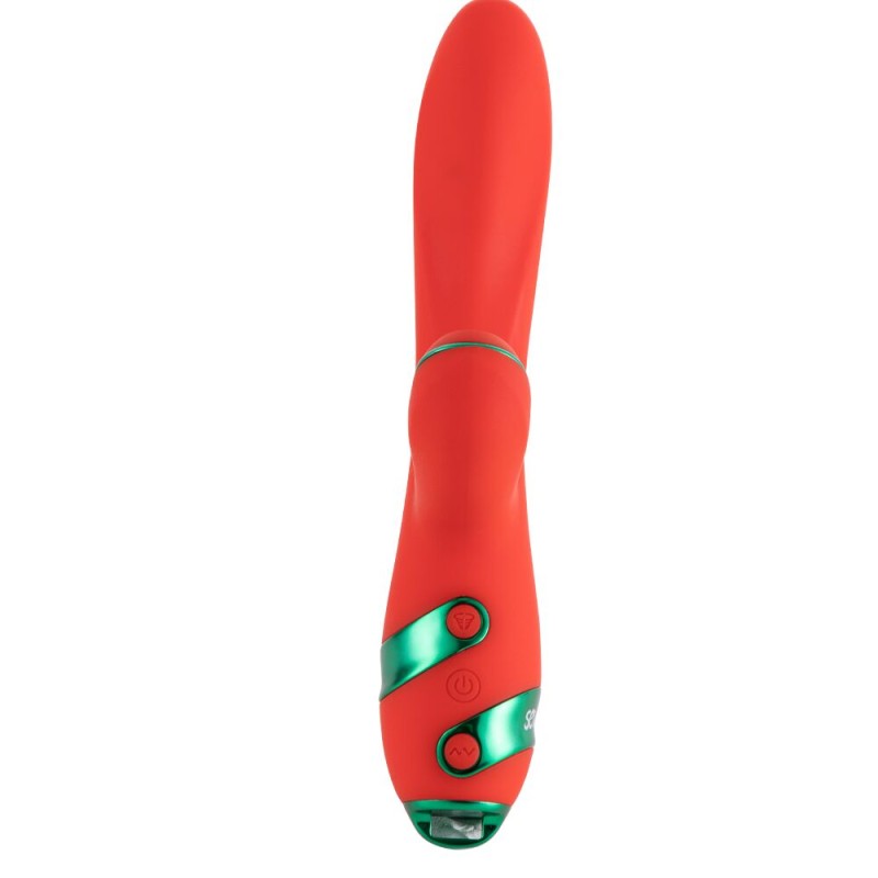Вібратор-кролик з пульсацією та флогером LOCKINK SEVANDA Whip Vibrating Massage Wand, червоно-зелений
