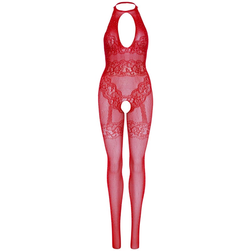Бодистокинг Leg Avenue Rhinestone Lace and Net, One Size, красный, со стразами, открытый доступ