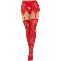 Комплект Leg Avenue Lace thigh highs & garterbelt, One Size, красный, чулки и пояс с пажами