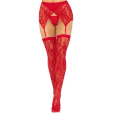 Комплект Leg Avenue Lace thigh highs & garterbelt, One Size, красный, чулки и пояс с пажами