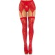 Комплект Leg Avenue Lace thigh highs & garterbelt, One Size, червоний, панчохи та пояс з пажами