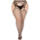 Чулки Leg Avenue Stokings with O-ring Attached Garter Belt, 1X/2X, черные, в сетку, имитация пояса