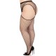 Чулки Leg Avenue Stokings with O-ring Attached Garter Belt, 1X/2X, черные, в сетку, имитация пояса