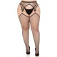 Чулки Leg Avenue Stokings with O-ring Attached Garter Belt, 1X/2X, черные, в сетку, имитация пояса