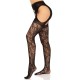 Стрип-колготки Leg Avenue Eyelet lace suspender hose, One Size, черные, ажурные, с открытым доступом