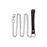 Поводок из натуральной кожи Fetish Tentation Premium Metal leash with cowhide leather wrist 115 см