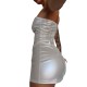 Мінісукня D&A, XS-S, white, nylon-lycra відкриті плечі з блискавкою на всю довжину