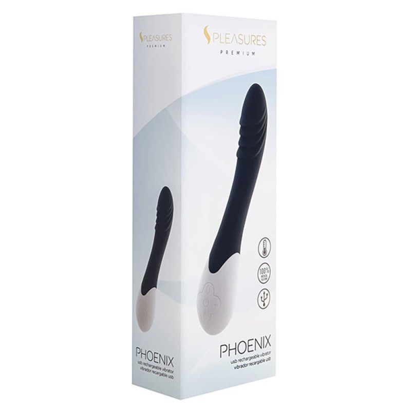 Вібратор S Pleasures Premium Phoenix, для точки G, чорний, водостійкий, 16 видів вібрації, нагрів