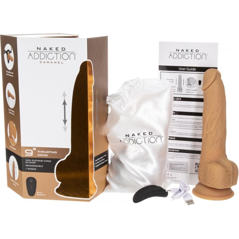 Фалоімітатор з пульсацією Naked ADDICTION Dominic 9″ Caramel, пульт ДК, діаметр 4,2 см