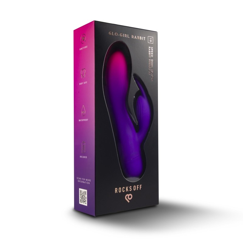 Вибратор-кролик Rocks Off Glo Girl – Rabbit, 2 мотора, 10 режимов, на батарейках