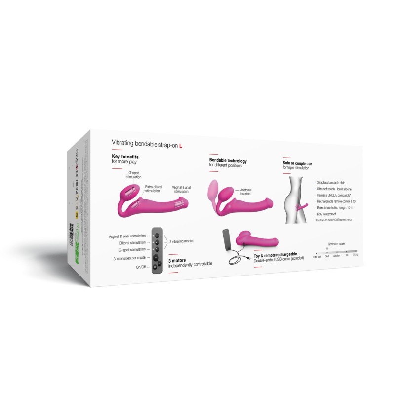 Безремінний страпон з вібрацією Strap-On-Me Vibrating Fuchsia L, діаметр 3,7см, пульт ДК, регульований