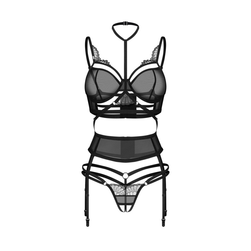 Комплект Obsessive Premisis Black 3-pcs crotchless set 2XL/3X