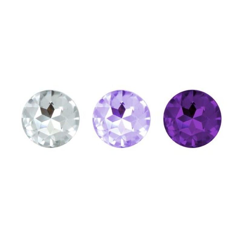 Набір силіконових анальних пробок із кристалом Rianne S: Booty Plug Set Purple, діаметр 3,2см, 3,5см, 4,2см