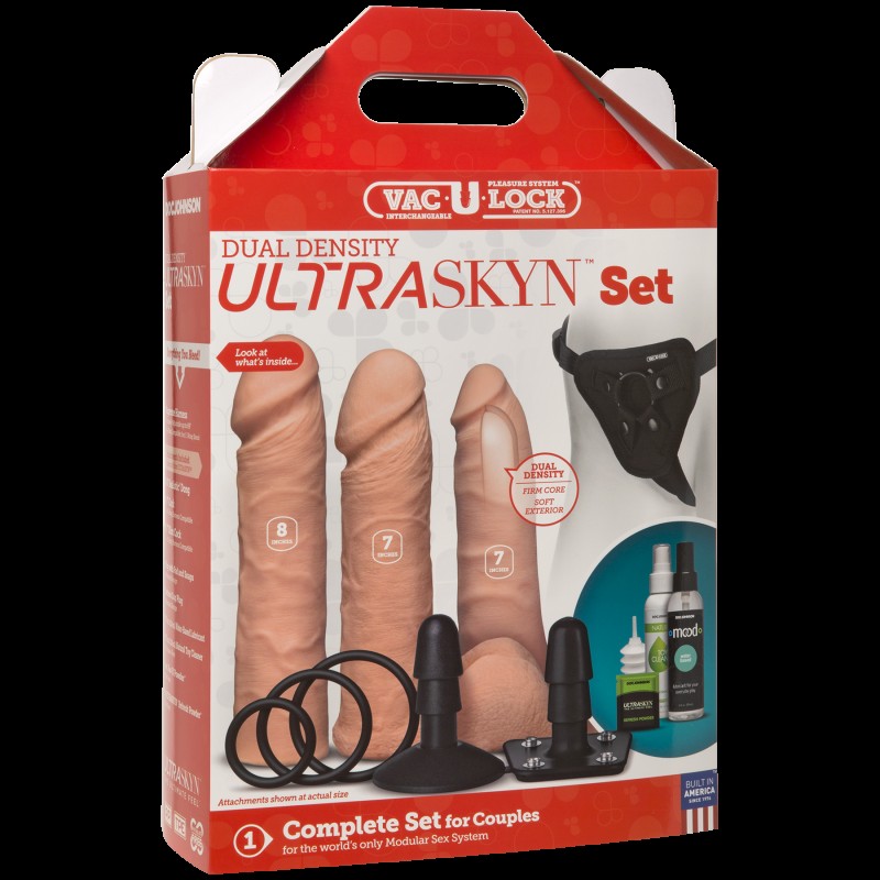 Набір для страпона Doc Johnson Vac-U-Lock Dual Density UltraSKYN Set, діаметр 3×4,5см