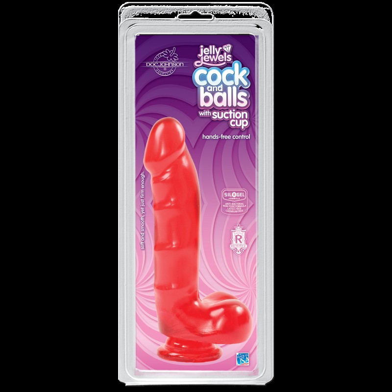 Фалоімітатор Doc Johnson Jelly Jewels Cock&Balls Red, діаметр 3,6 см, антибактеріальний ПВХ