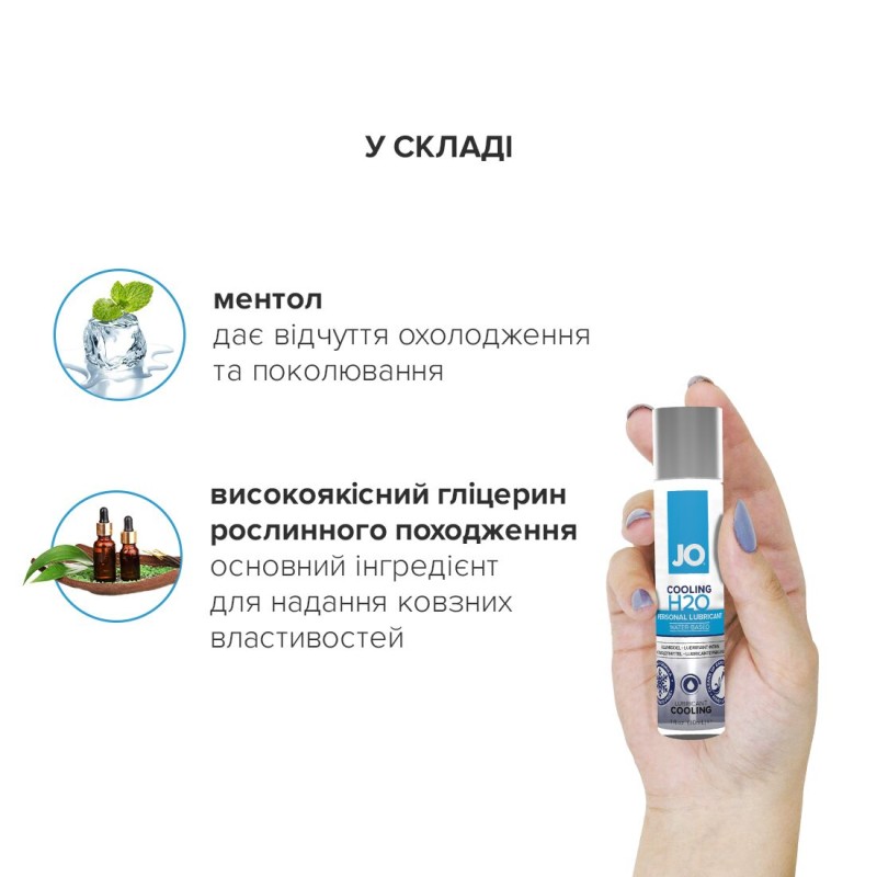 Охлаждающая смазка на водной основе JO H2O COOLING (30 мл) с ментолом, растительный глицерин