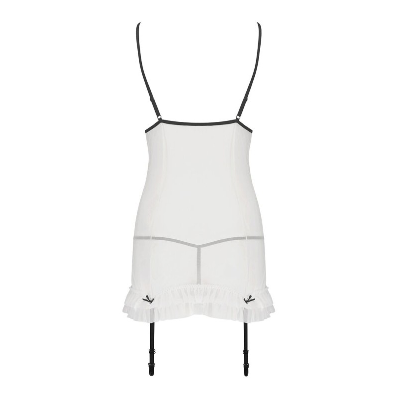 Сорочка прозора з пажами Passion ORIHIME CHEMISE L/XL, white, трусики, стрепи