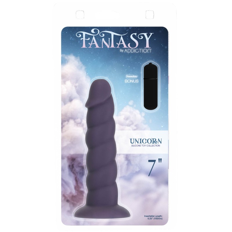 Фалоімітатор Fantasy by Addiction Unicorn Dildo 7” Purple, віброкуля в подарунок