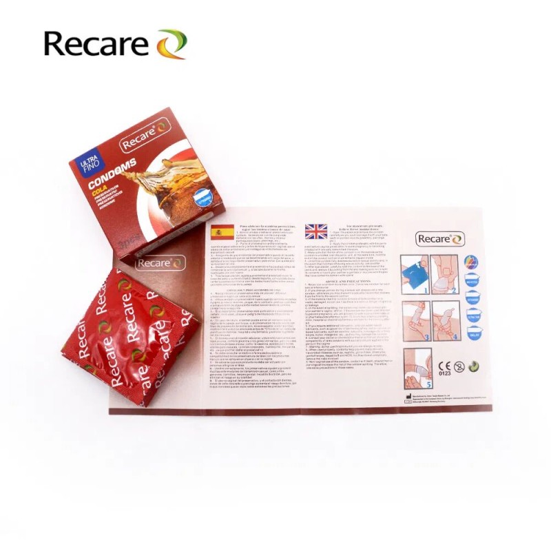 Презервативы Recare Cola Dotted&Ribbed Condoms 3 шт, с пупырышками и ребрами, аромат: Кола