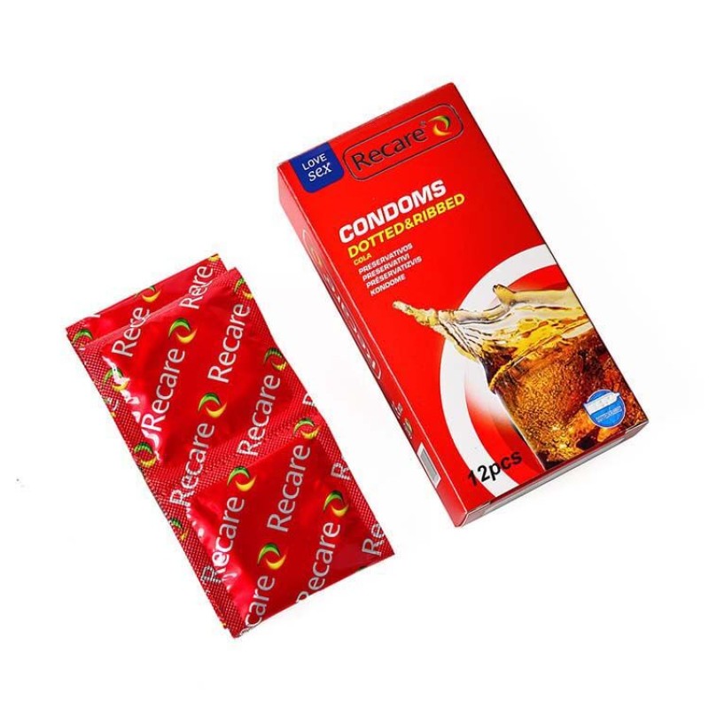 Презервативы Recare Cola Dotted&Ribbed Condoms 12 шт, с пупырышками и ребрами, аромат: Кола