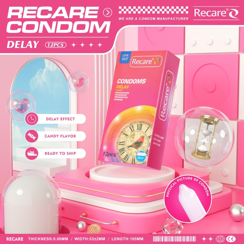 Презервативи Recare Delay Candy Condoms 12 шт, пролонгувальний ефект, цукерковий аромат