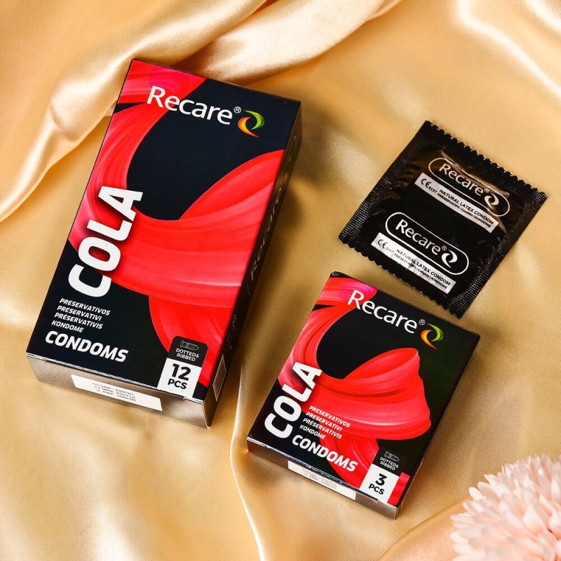 Презервативы Holographic Recare Cola Dotted&Ribbed Condoms 3шт, с пупырышками и ребрами,аромат: Кола