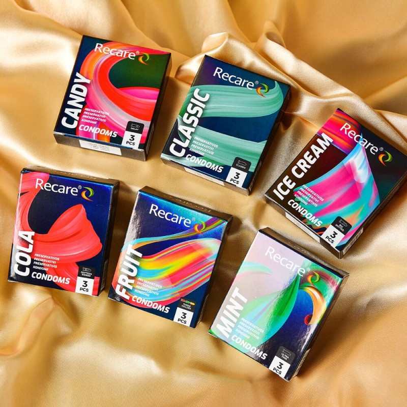 Презервативы Holographic Recare Ice Cream Big Dotted Condoms 3 шт, с пупырышками, аромат: мороженое