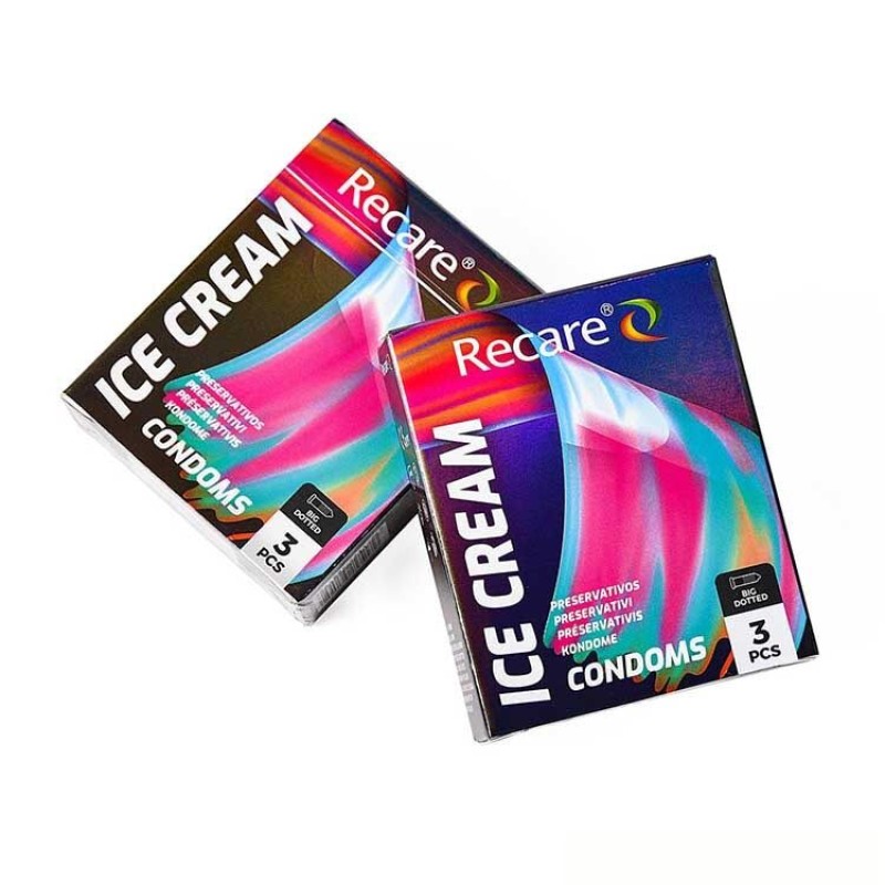 Презервативы Holographic Recare Ice Cream Big Dotted Condoms 3 шт, с пупырышками, аромат: мороженое
