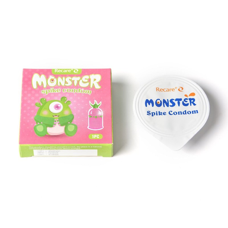 Насадка на член Recare Green Monster Spike Condom (презерватив с рядом шариков и усиками на кончике)