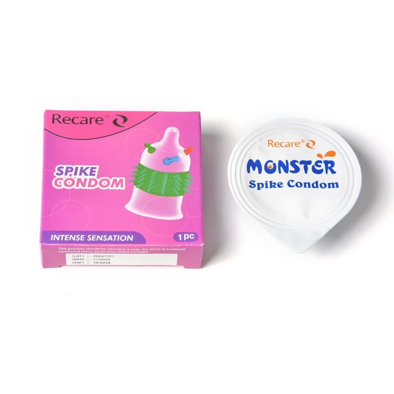 Насадка на член Recare Spike Condom Pink (презерватив с шариками и рядами шипов)
